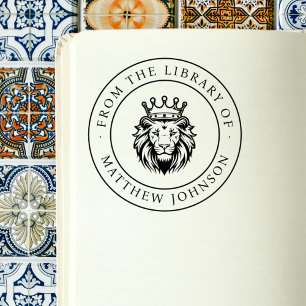 Sello De Caucho Rey León De La Biblioteca De Libro De Nombre Perso