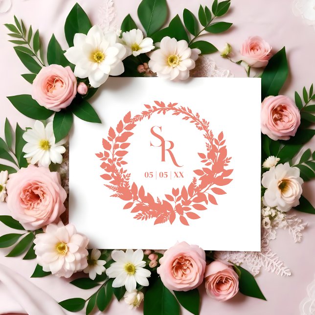 Sello De Caucho Romantic Botanical Wreath Wedding Initials (Romantic Botanical Wreath Wedding Initials rubber stamp.)