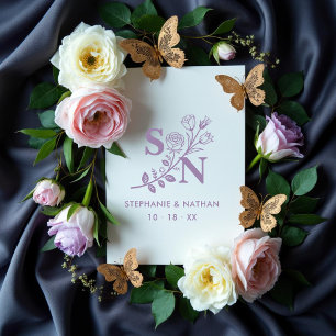 Sello De Caucho Romantic Initials Wildflowers Branches Wedding 