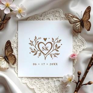 Sello De Caucho Romantic Minimalist Heart Swirls Monogram Initials