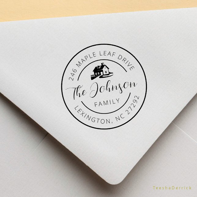 Sello De Caucho Ronda de Invitación de la nueva dirección de la ca (Our New House Address Announcement Modern Rustic Round Rubber Stamp)