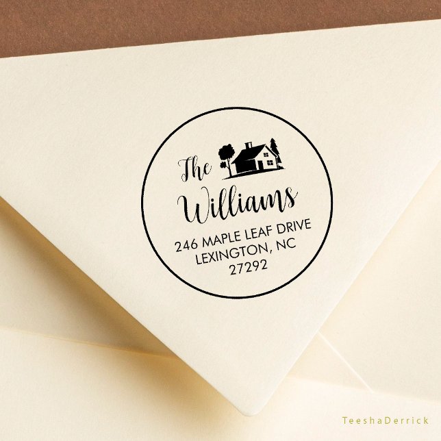 Sello De Caucho Ronda de nuestra nueva dirección de retorno de Inv (Our New House Address Announcement Modern Rustic Round Rubber Stamp)