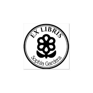 Sello De Caucho Ronda Ex Libris - Flor y deja Motif