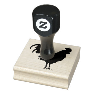 Sello De Caucho Rooster Silhouette Design Stamp de madera