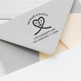 Sello De Caucho Rope Heart Anchor Monograma Dirección de retorno d