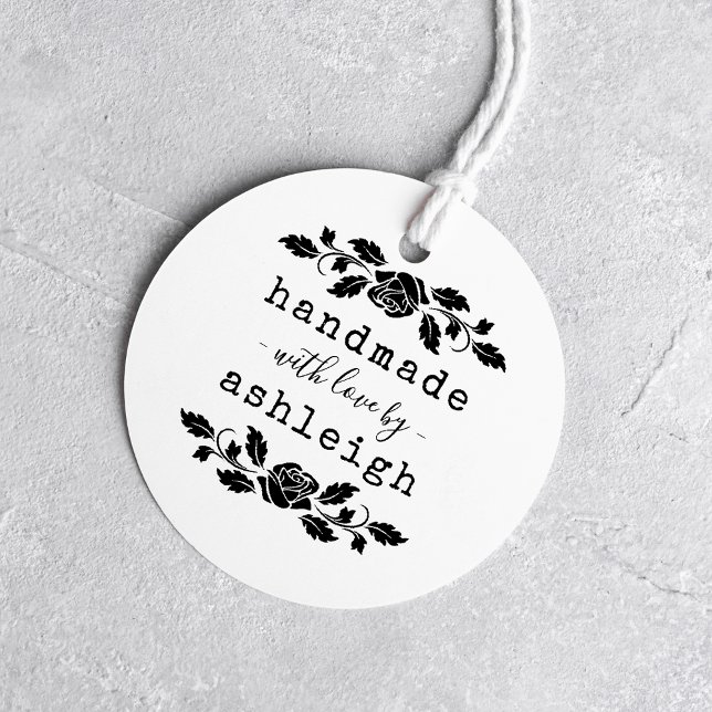 Sello De Caucho Rosa rústico hecho a mano con amor | Nombre person (Subido por el creador)