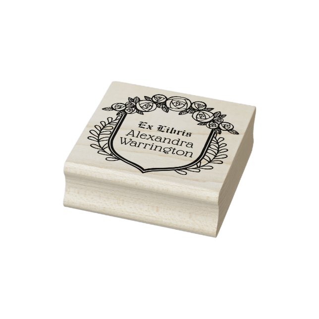 Sello De Caucho Rosas y deja al Escudo Ex Libris Biblioteca nombre (Sello)