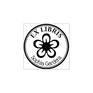 Sello De Caucho Round Ex Libris - Flor Motif