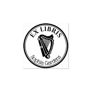 Sello De Caucho Round Ex Libris - Harp Motif