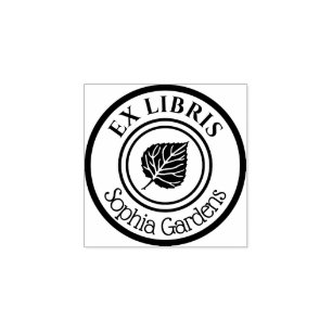 Sello De Caucho Round Ex Libris Leaf Motif