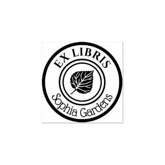 Sello De Caucho Round Ex Libris Leaf Motif