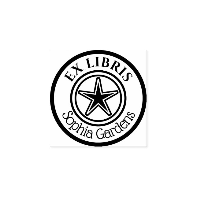 Sello De Caucho Round Ex Libris Star Motif (Impresión)