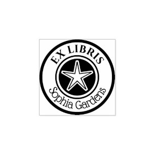 Sello De Caucho Round Ex Libris Star Motif v2