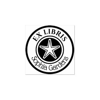 Sello De Caucho Round Ex Libris Star Motif v2