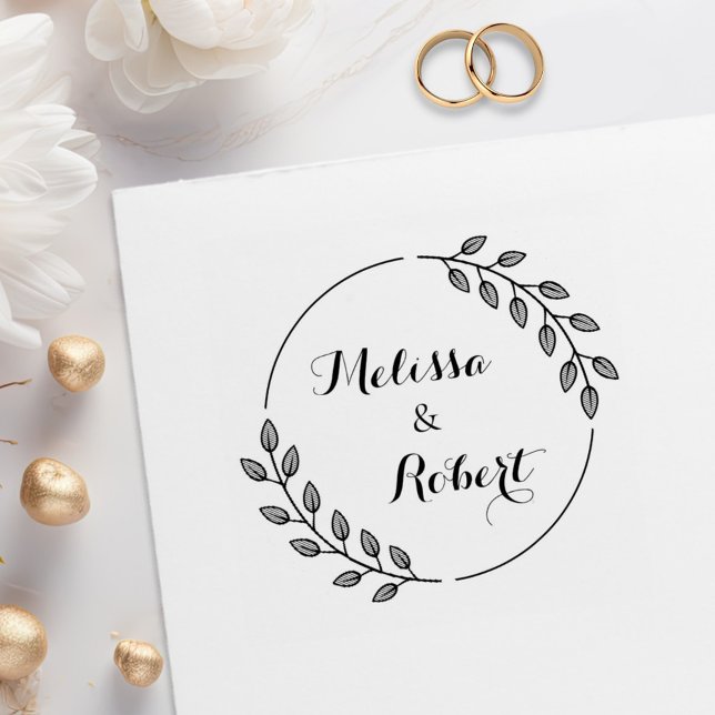 Sello De Caucho Round Leaves Wreath Custom Names (Subido por el creador)