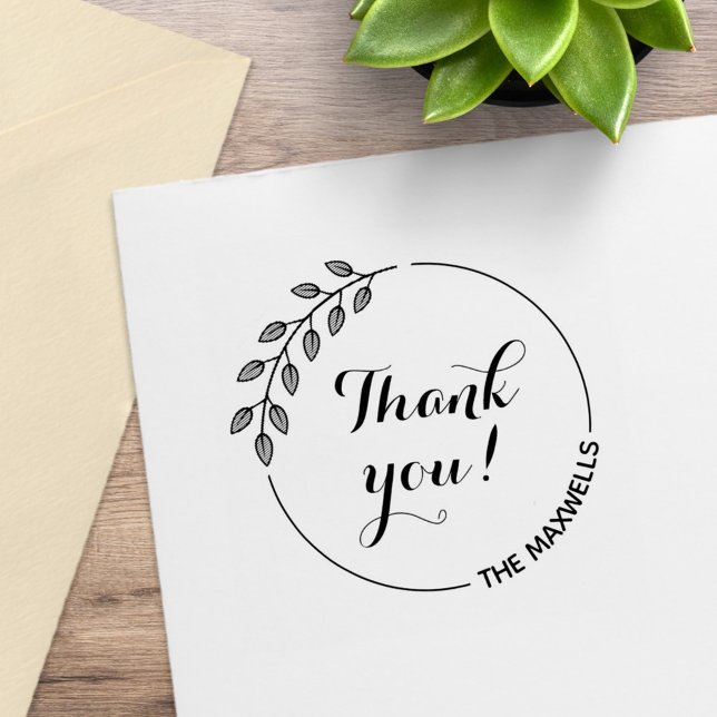 Sello De Caucho Round Leaves Wreath Thank You Family Name (Subido por el creador)