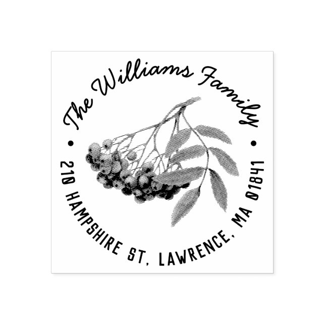 Sello De Caucho Rowan Berry Branch Return Address Stamp (Impresión)