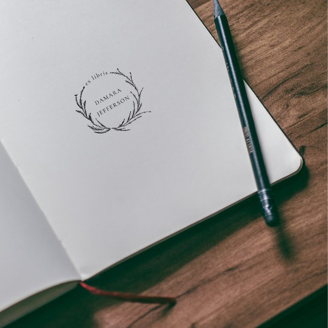 Sello De Caucho Rustic Botanical Wreath Custom Name Ex Libris Book (Subido por el creador)