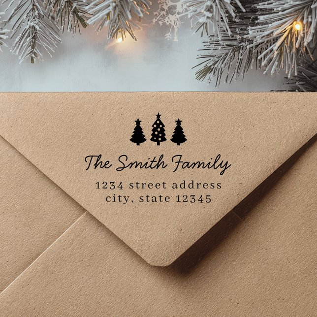Sello De Caucho Rustic Modern Christmas Trees Return Address (Subido por el creador)