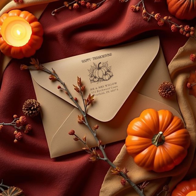 Sello De Caucho Rustic Pumpkin Harvest Arrangement Fall (Rustic Pumpkin Harvest Arrangement Fall Return Address Rubber Stamps Thanksgiving Design.)