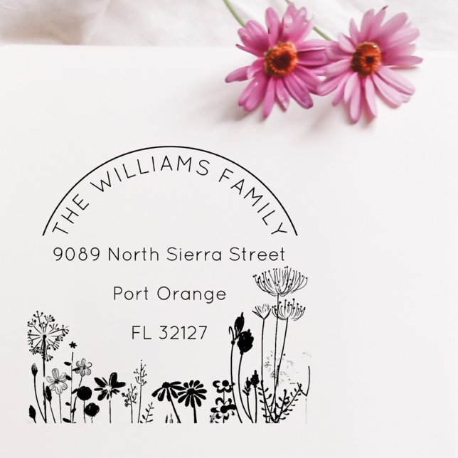 Sello De Caucho Rústica Floral Moderna dirección de retorno famili (Rustic floral wildflowers family return address stamp)