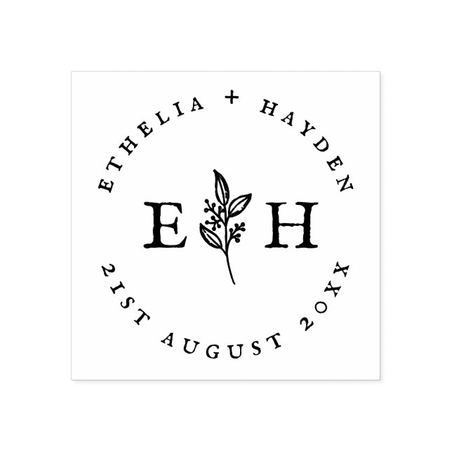 Sello De Caucho Rústica rama Boda al aire libre Fecha y apellidos (Impresión)