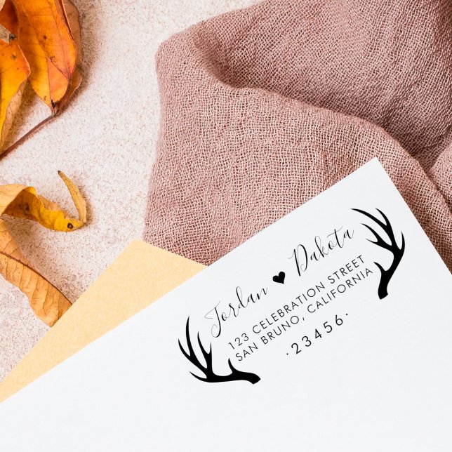 Sello De Caucho Rústicas Antlers y la dirección de retorno de Boda (Subido por el creador)