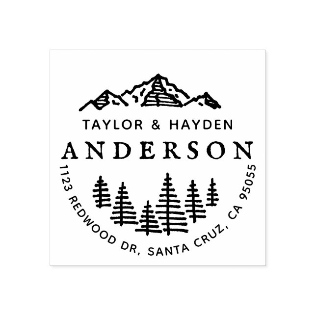 Sello De Caucho Rústicas Montañas y Pinos Esbozan la dirección de  (Impresión)