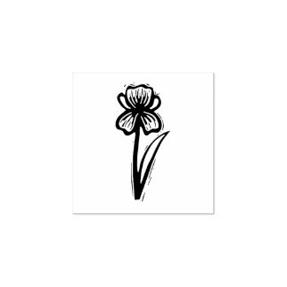 Sello De Caucho Rústico Iris Folk Art Flor Flor Lino-corte Floral