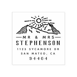 Sello De Caucho Rústico Mountain Sunrise Sketch Couple Dirección