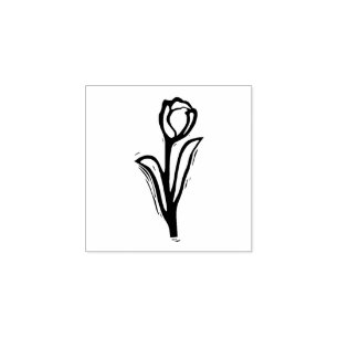 Sello De Caucho Rústico Tulip Folk Art Flor Flor Lino-corte Floral