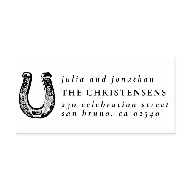 Sello De Caucho Rústicos nombres de Bodas de herradura y dirección (Impresión)