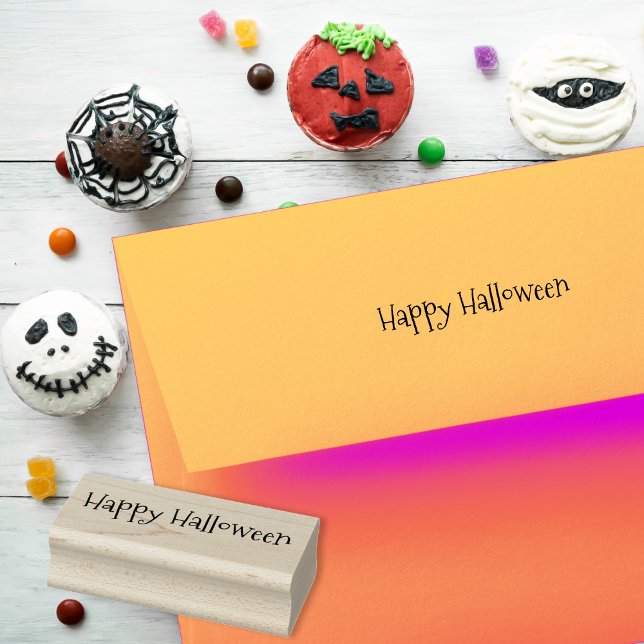 Sello De Caucho Saludos personalizados sencillos divertido guión F (Custom Simple Happy Halloween Greetings Fun Script Rubber Stamp)