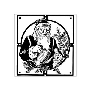 Sello De Caucho Santa Claus tomando Navidades de café arte vintag