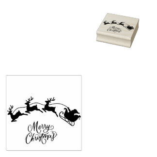 Sello De Caucho Santa en Sleigh Merry Christmas Stamp