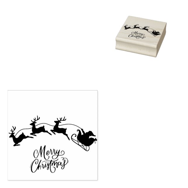 Sello De Caucho Santa en Sleigh Merry Christmas Stamp (Sellado)