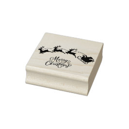 Sello De Caucho Santa en Sleigh Merry Christmas Stamp