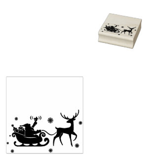 Sello De Caucho Santa en Sleigh Merry Christmas Stamp