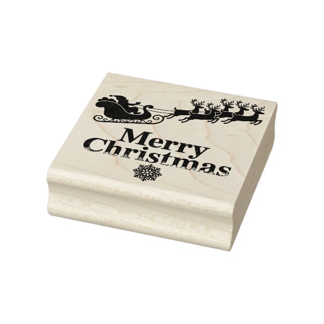 Sello De Caucho Santa Reindeer Merry Christmas Card Snowflakes  (Sello)