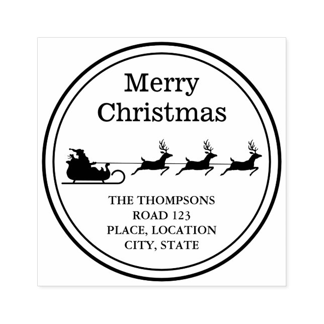 Sello De Caucho Santa Sleigh Feliz Navidad Y Dirección Personaliza (Impresión)