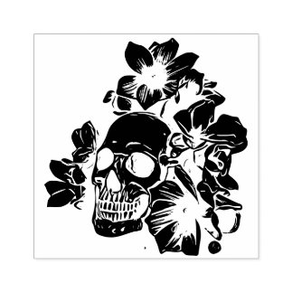 Sello De Caucho Schädel mit Mangnolia Blumen