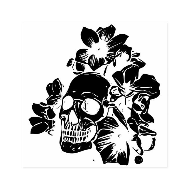 Sello De Caucho Schädel mit Mangnolia Blumen (Impresión)