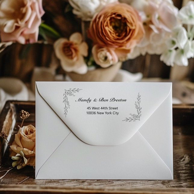 Sello De Caucho Schlicht Floral Namen Adressen (Simple, floral name addresses rubber stamp. Just enter your number, number, street, city, state and )