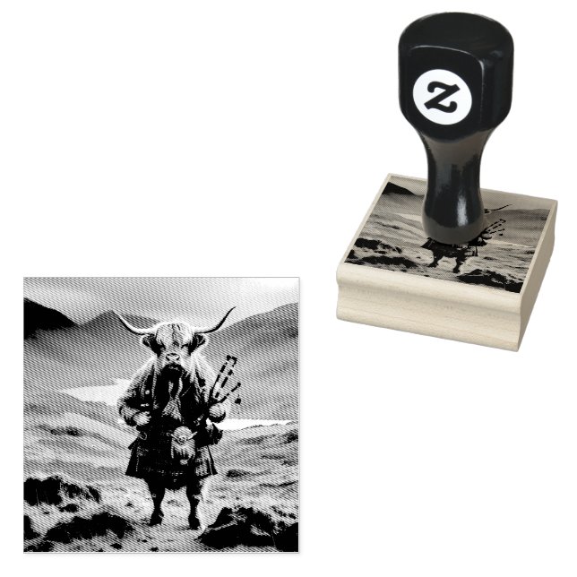 Sello De Caucho Scottish Highland Cow Bagpiper, (Sellado)