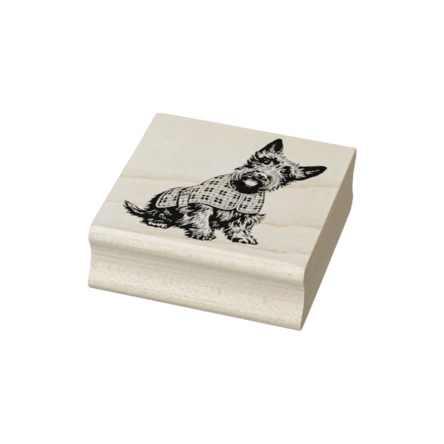 Sello De Caucho Scottish Terrier in a plaid coat - rubber stamp (Sello)