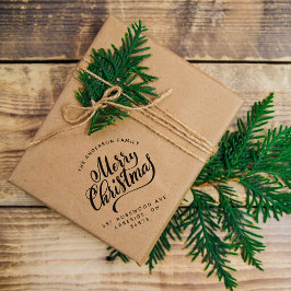 Sello De Caucho Script Calligraphy Merry Christmas Return Address
