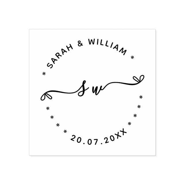 Sello De Caucho Script Couple Name initial Save the date Wedding (Impresión)