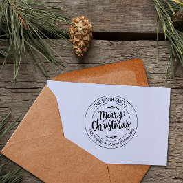 Sello De Caucho Script Feliz Navidad, dirección de retorno familia