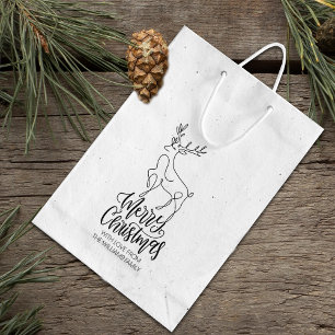 Sello De Caucho Script Feliz Navidad, línea moderna de arte ciervo