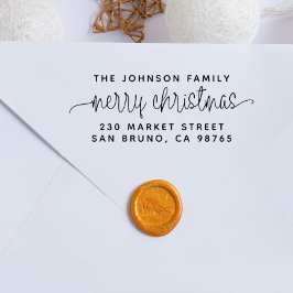 Sello De Caucho Script Letters Merry Christmas & Family Name